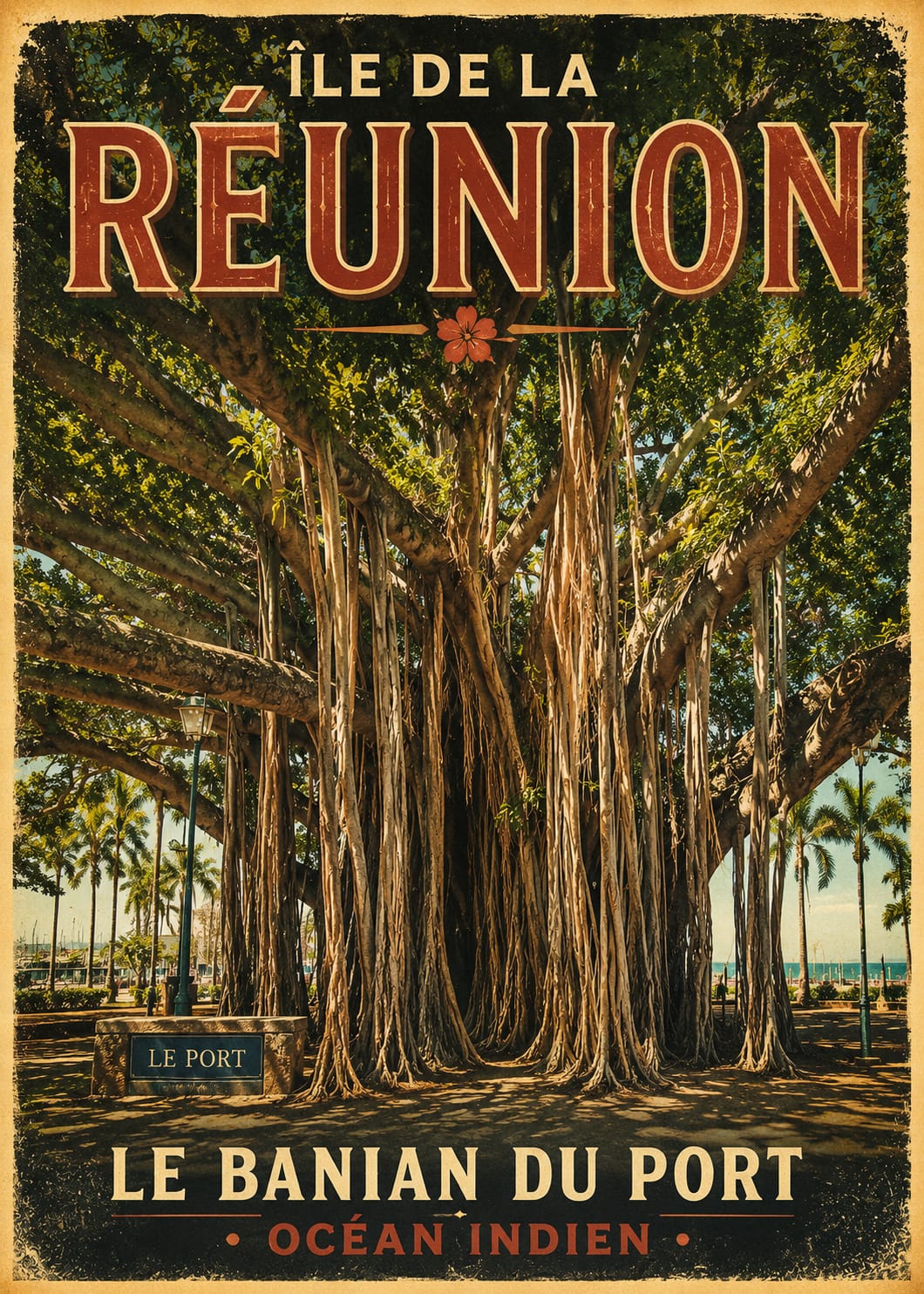 Affiche vintage broderies de Cilaos, atelier artisanal – Île de la Réunion, Océan Indien