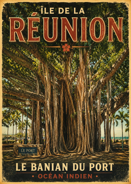 Affiche vintage broderies de Cilaos, atelier artisanal – Île de la Réunion, Océan Indien