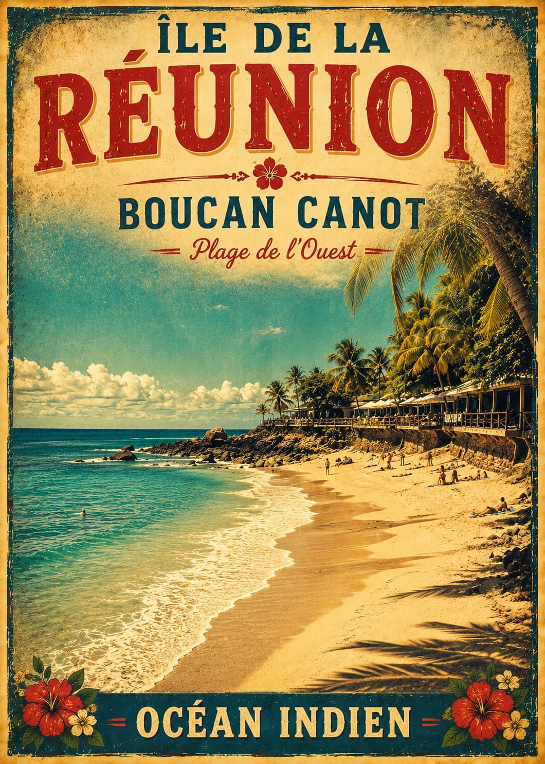 Affiche vintage orchidée noire – Île de la Réunion, Océan Indien