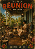 Affiche vintage récifs coralliens poisson-globe dans le lagon – Île de la Réunion, Océan Indien