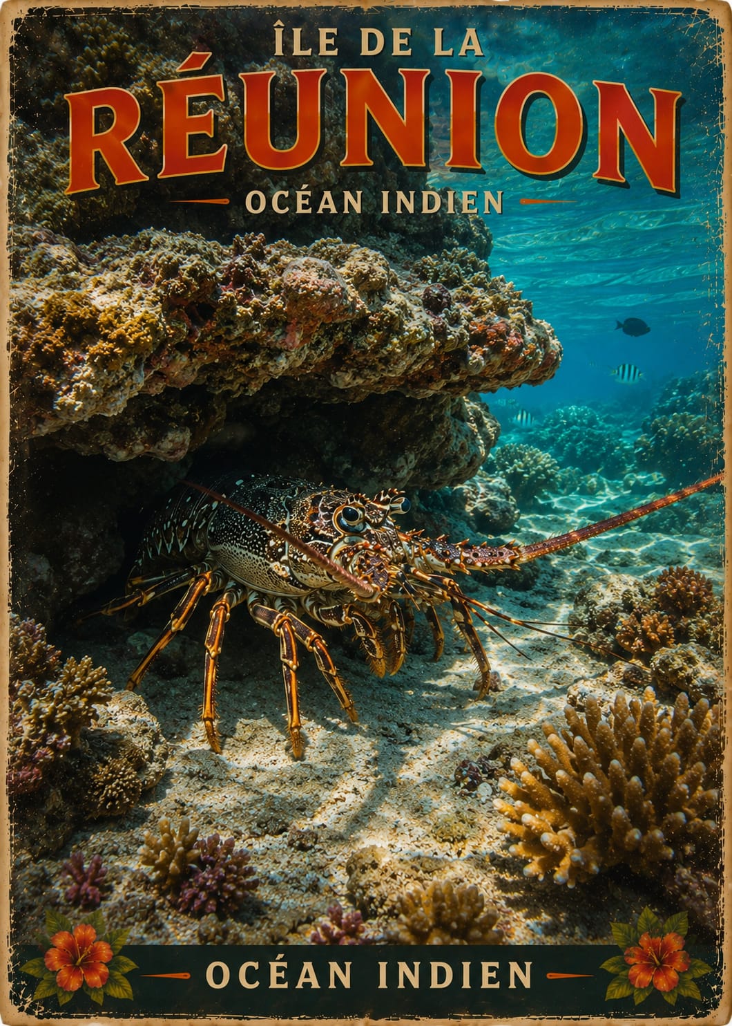 Affiche Île de la Réunion – Langouste, Océan Indien