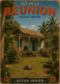 Affiche Île de la Réunion – Case Créole & Tortue