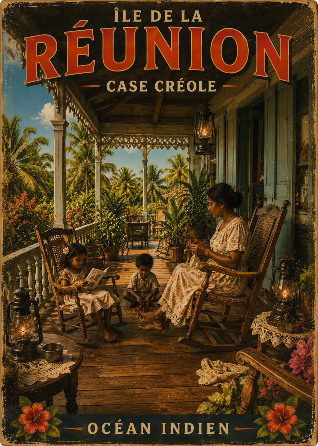 Affiche Île de la Réunion – Case Créole, Vie Créole