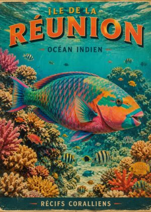 Affiche Île de la Réunion – Récifs Coralliens, Poisson-Perroquet
