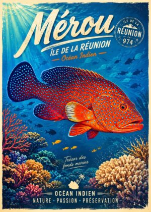 Affiche Île de la Réunion – Mérou, Océan Indien