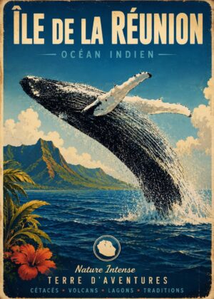 Affiche Île de la Réunion – Baleine à Bosse, Océan Indien