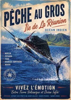 Affiche Île de la Réunion – Pêche au Gros, Océan Indien